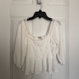 White Peasant Blouse with Lace Trim